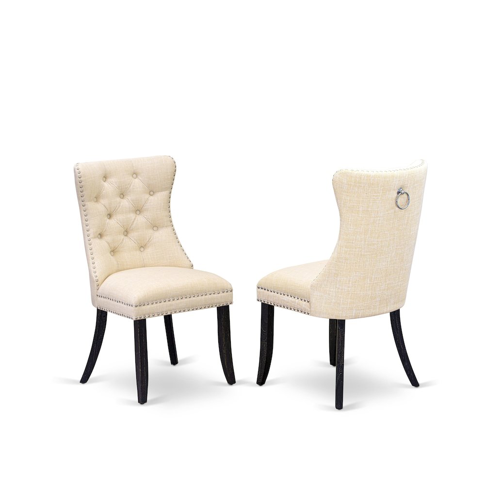 5 piece kitchen set of a wooden dining table and 4 Linen Fabric dining chairs