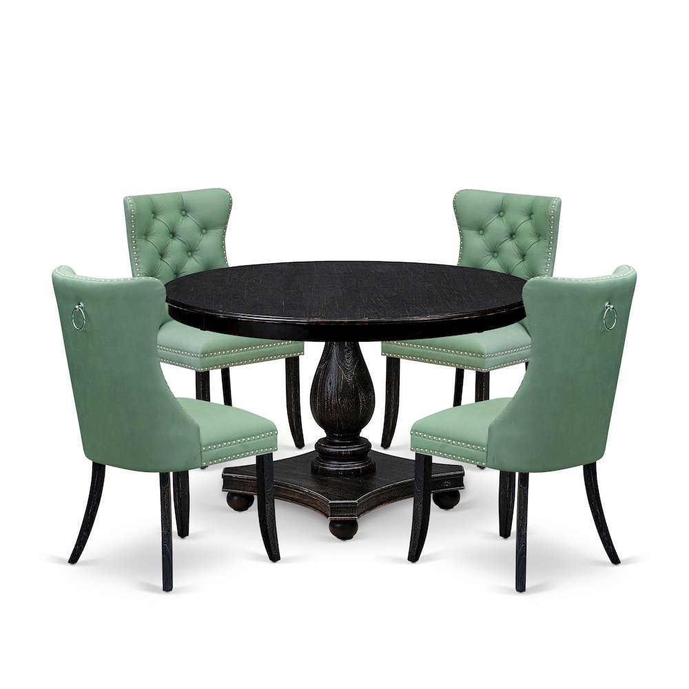 5 Piece Dining Set Includes 48″ Round Table In Willow Green Color