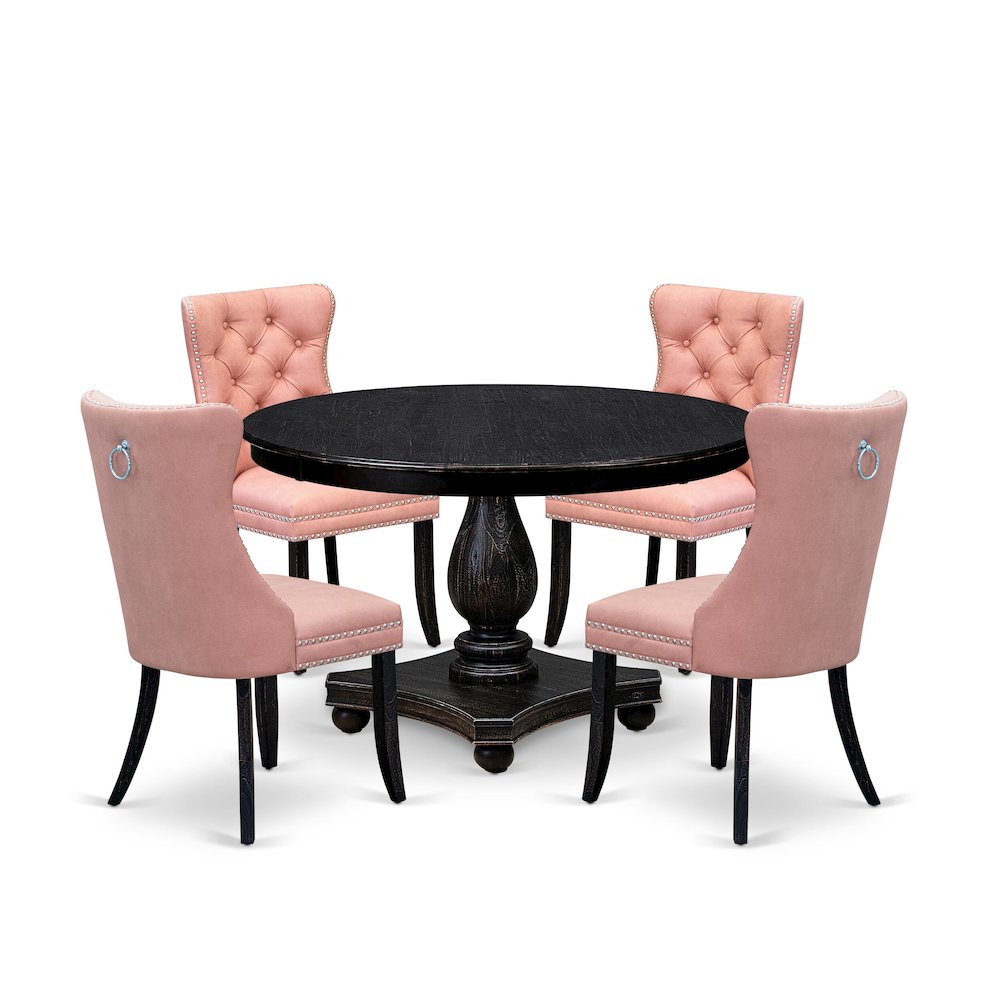 5 Piece Dining Set For 4 Consists Of 48″ Round Table In Beige Red Color