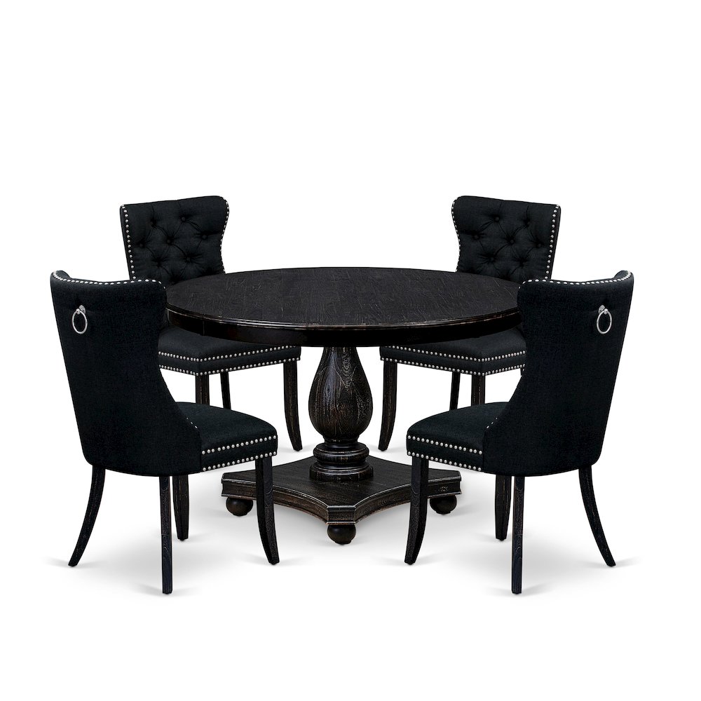 5 Piece Dining Room Set For 4 Includes 48″ Round Table In Black Color
