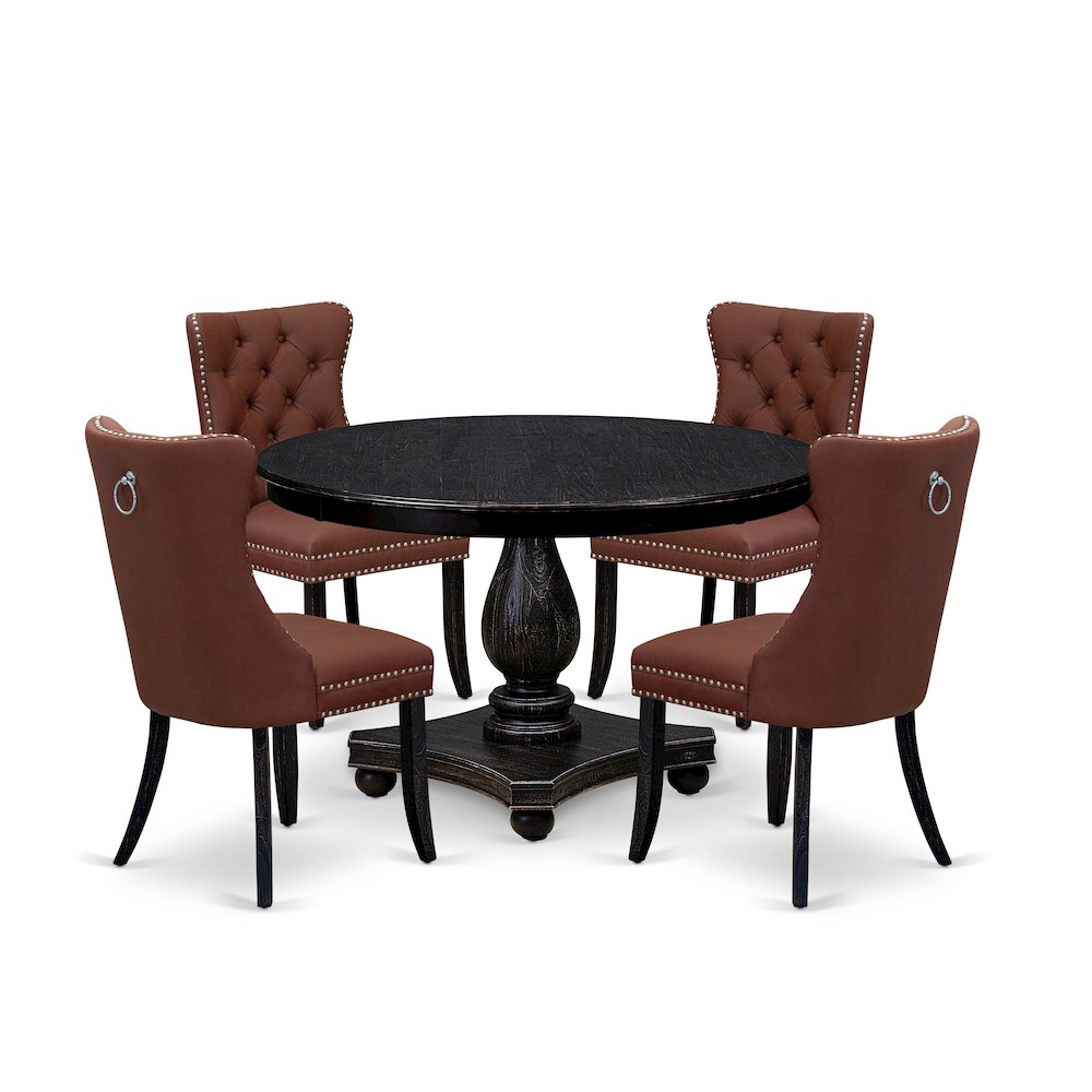 5 Piece Dining Table Set Consists Of 48″ Round Table In Burgandy Color