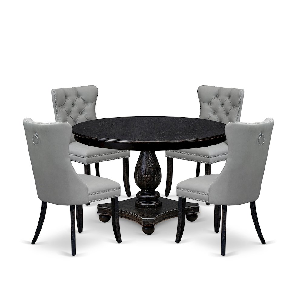 5 Piece Dining Table Set Consists Of 48″ Round Table In Light Gray Color