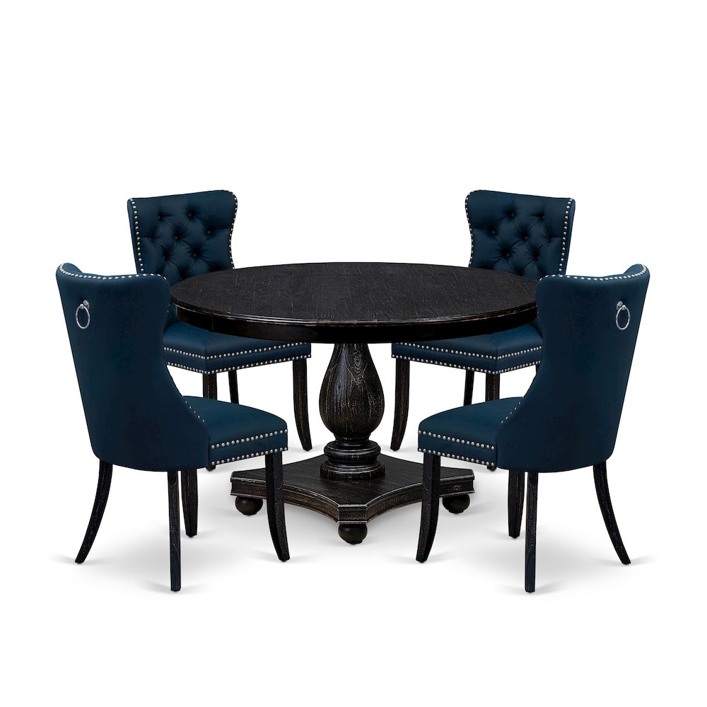 5 Piece Dining Table Set Includes 48″ Round Table In Navy Blue Color