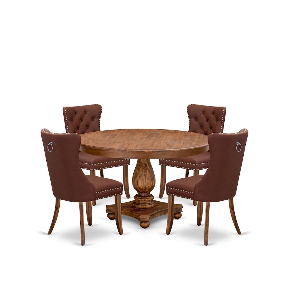 5-Pc Kitchen Table Set Consist A Modern Kitchen Table And 4 Burgundy Chairs
