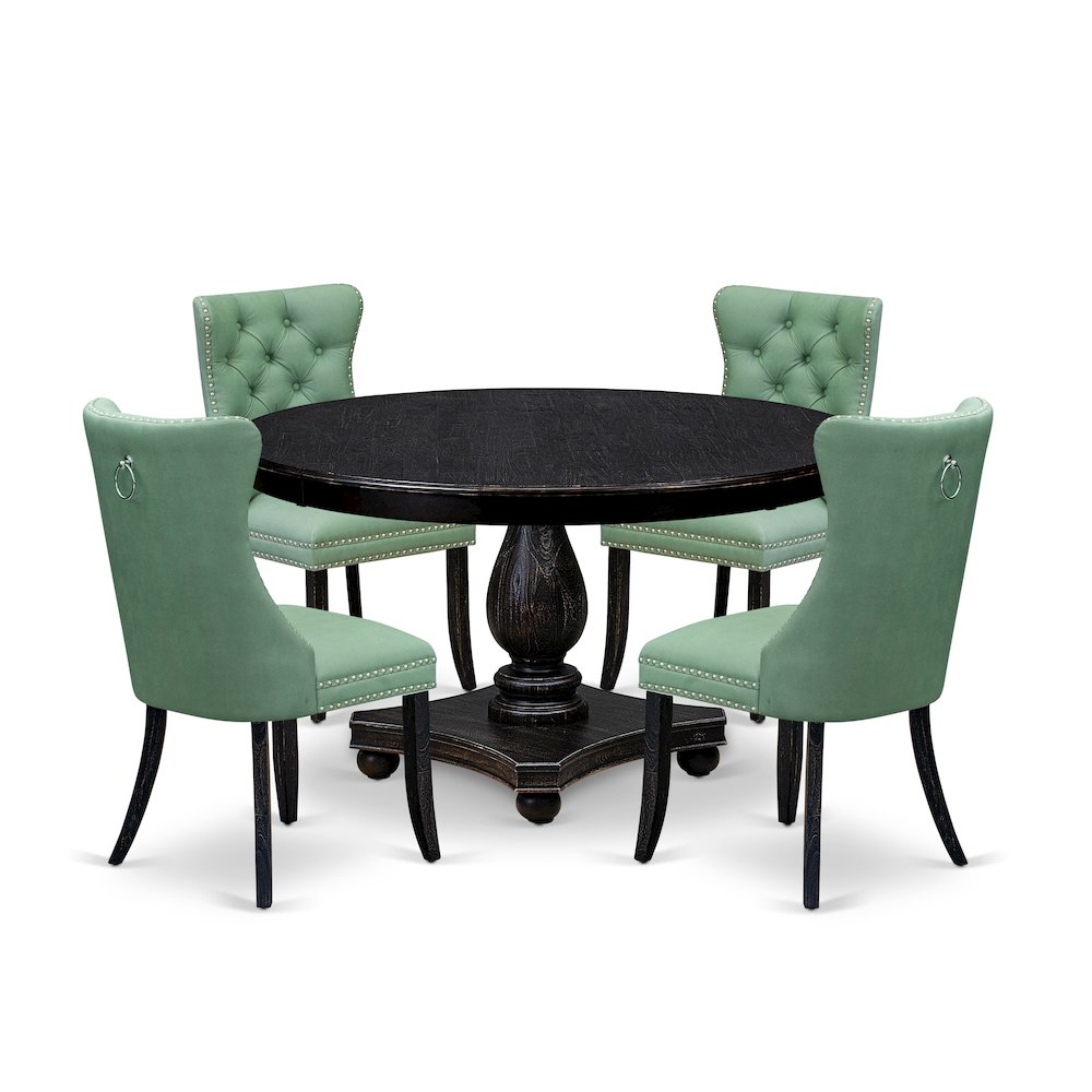 5 Piece Dining Set Consists Of 54″ Round Table In Willow Green Color