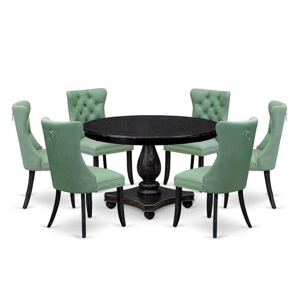 7 Piece Dinette Set Consists Of 48″ Round Table In Willow Green Color