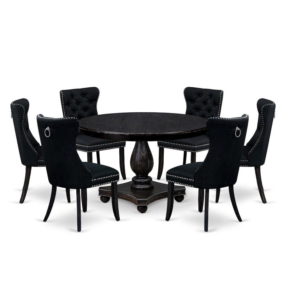 7 Piece Kitchen Table Set Consists Of 48″ Round Table In Black Color