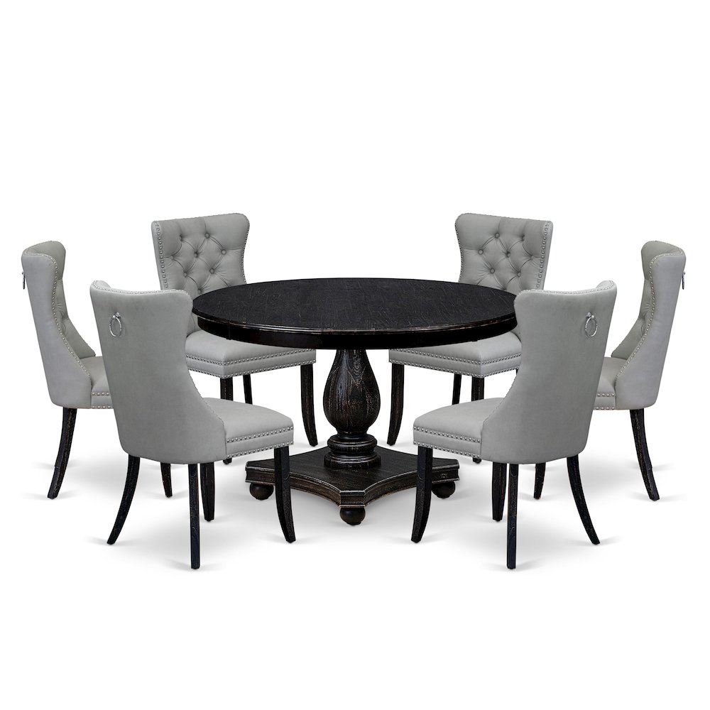 7 Piece Dining Table Set Contains 48″ Round Table In Light Gray Color