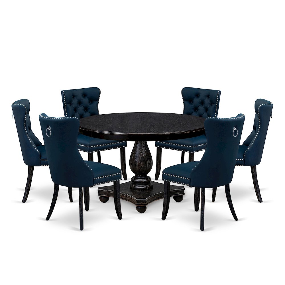 7 Piece Dining Table Set Consists Of 48″ Round Table In Navy Blue Color