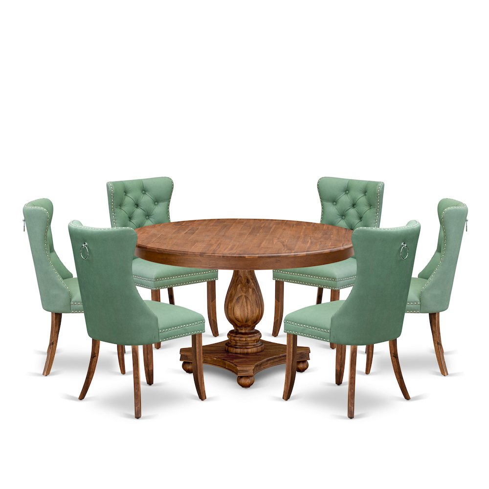 7-Piece Kitchen Table A Dining Table And 6 Willow Green Kitchen Chairs