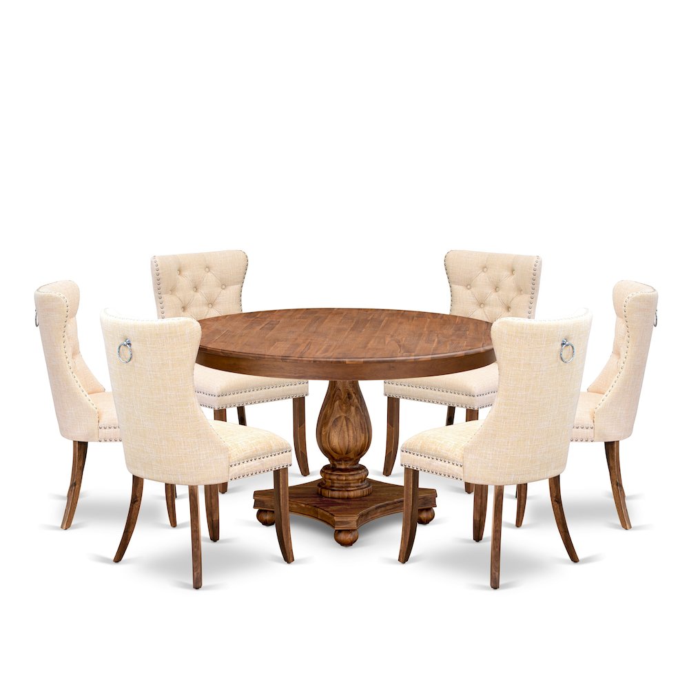 7-Piece Dining Table Set In Light Beige Color