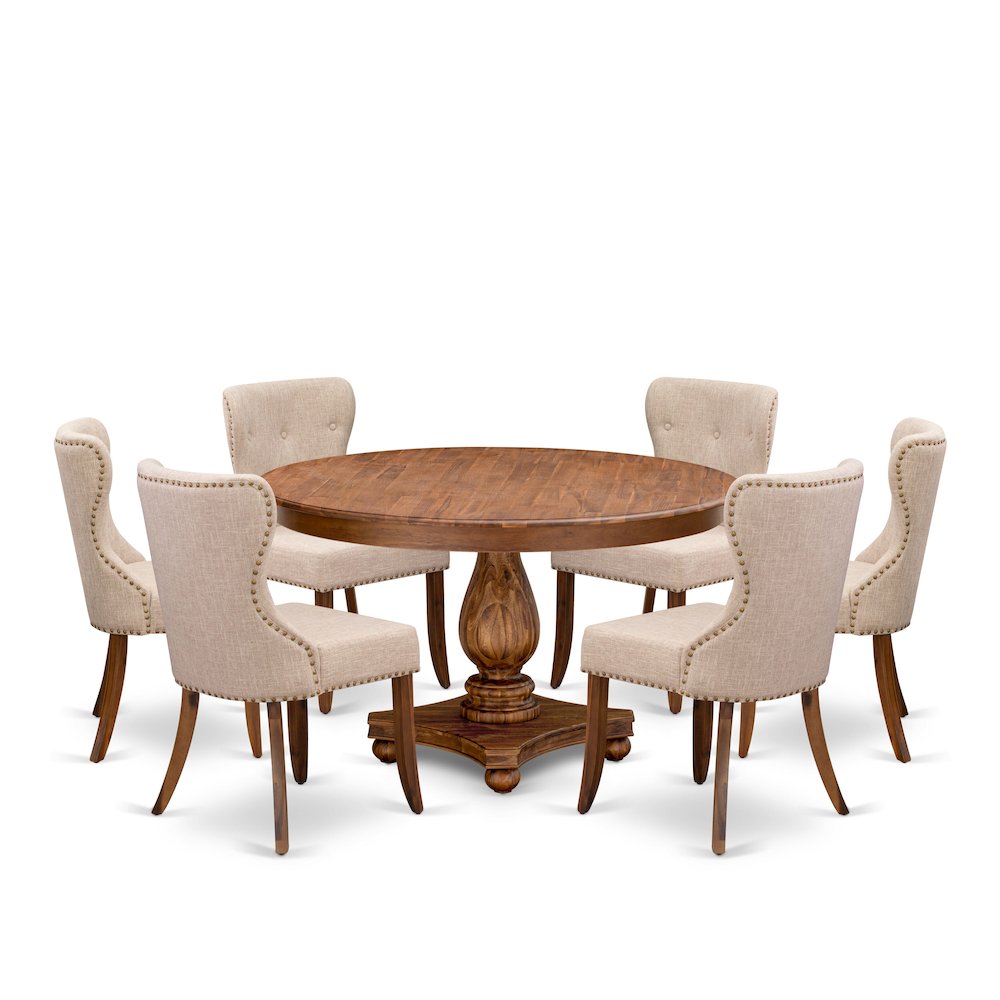7-Pc Dining Table Set Of A Pedestal Table