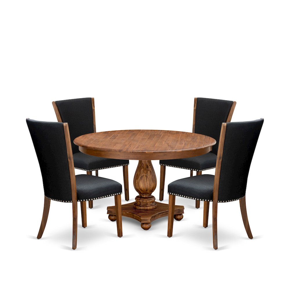5 Piece Dinette Set Contains 54″ Round Kitchen Table In Black Color