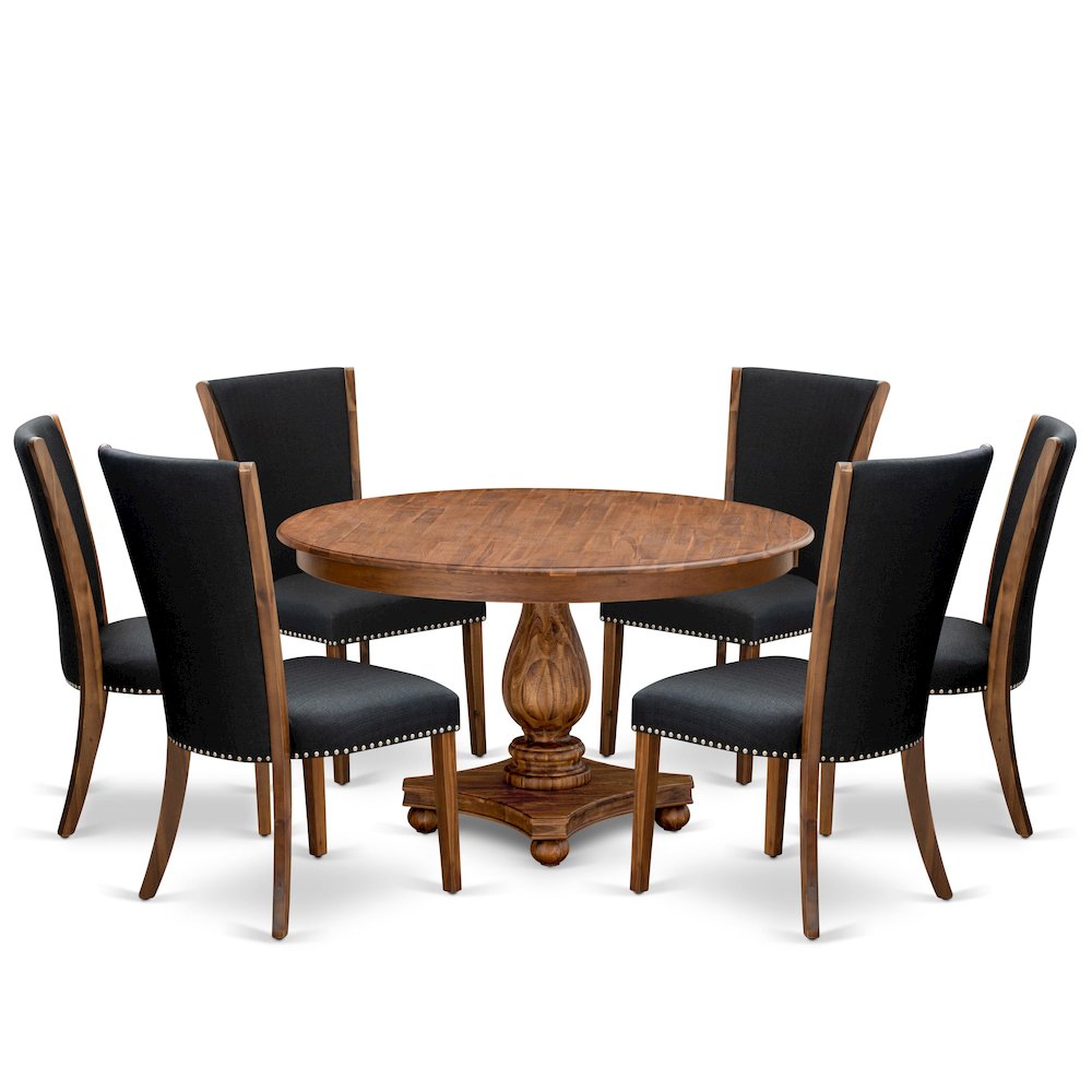 7 Piece Dining Table Set For 6 Includes 54″ Round Table In Black Color