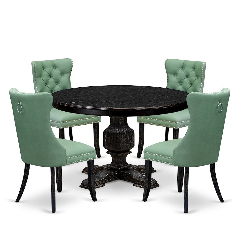 5 Piece Dining Set Contains 48″ Round Table In Willow Green Color