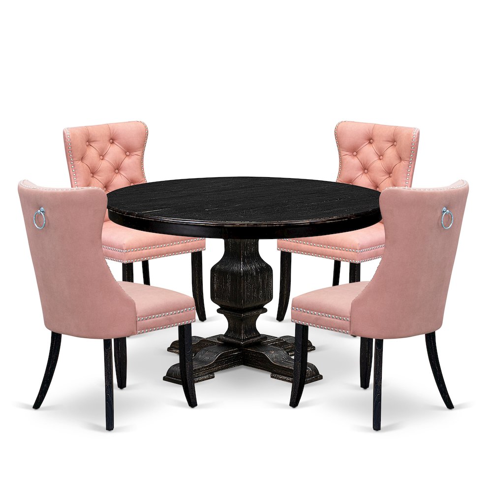 5 Piece Dining Set For 4 Includes 48″ Round Table In Beige Red Color