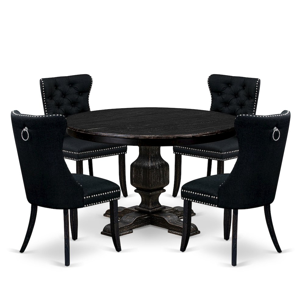 5 Piece Dining Room Set For 4 Contains 48″ Round Table In Black Color