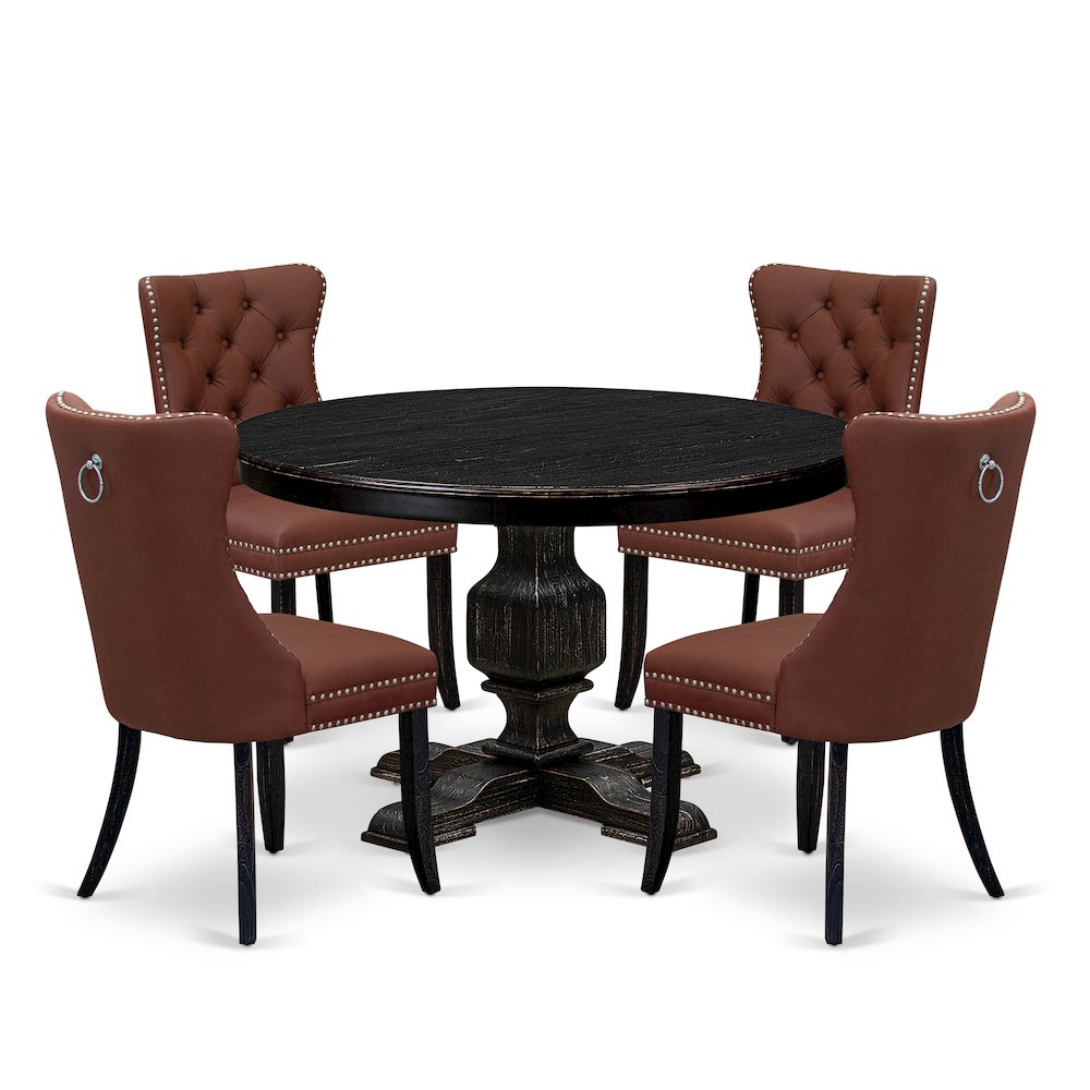 5 Piece Dining Table Set Includes 48″ Round Table In Burgandy Color