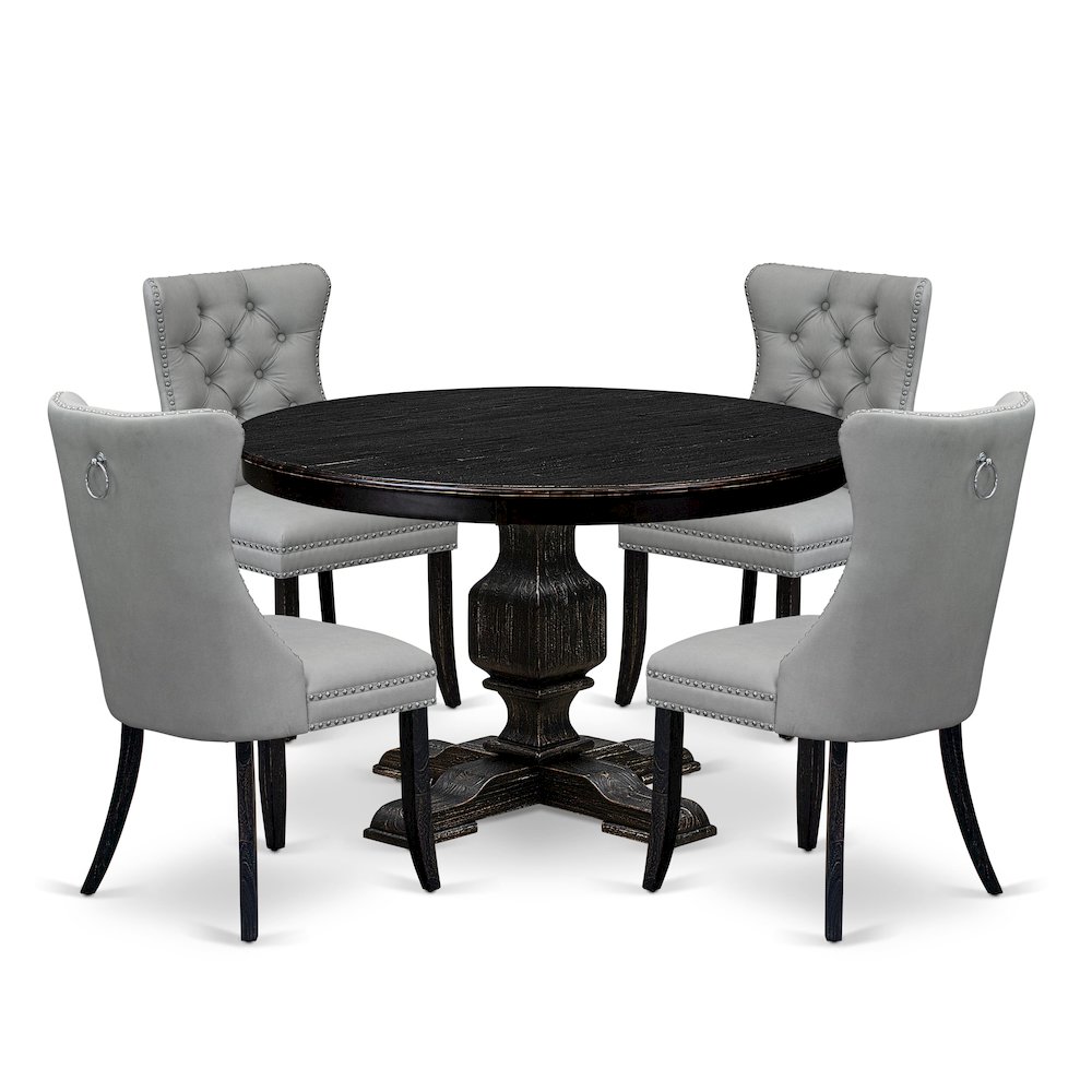 5 Piece Dining Table Set Includes 48″ Round Table In Light Gray Color