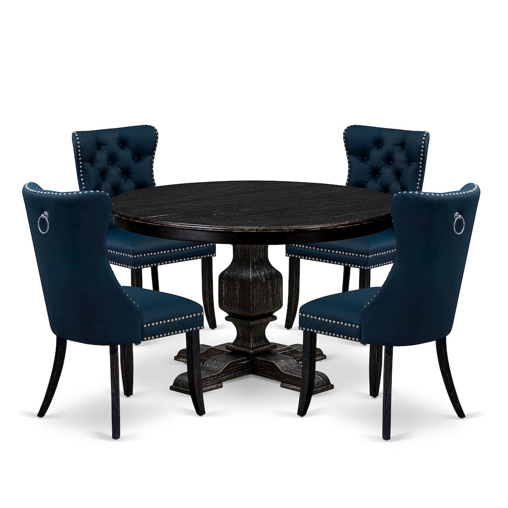 5 Piece Dining Table Set Contains 48″ Round Table In Navy Blue Color