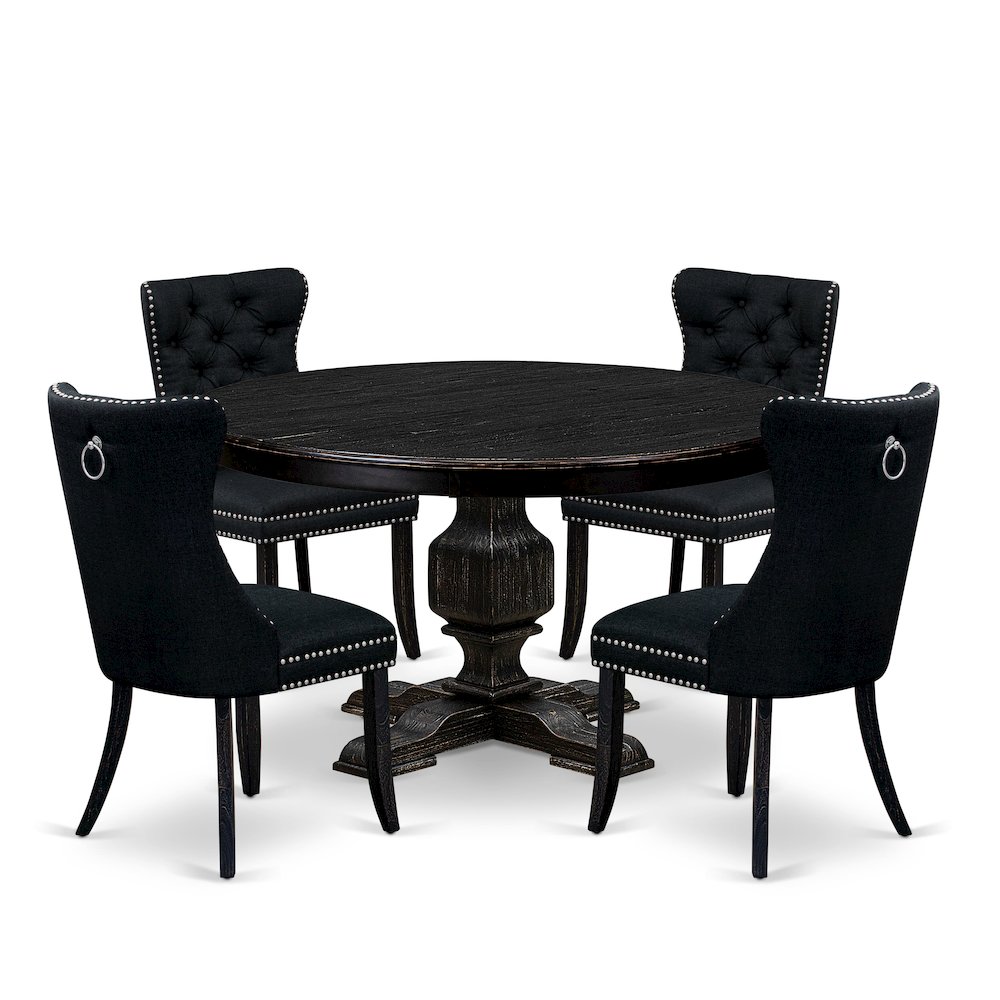 5 Piece Dining Room Set Consists Of 54″ Round Table In Black Color