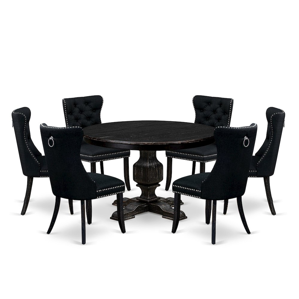 7 Piece Kitchen Table Set Includes 48″ Round Table In Black Color