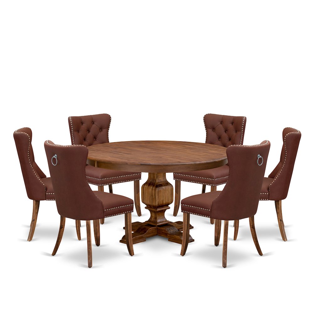 7-Pc Dining Table Set Consist A Mid Century Table And 6 Burgundy Parson Chairs
