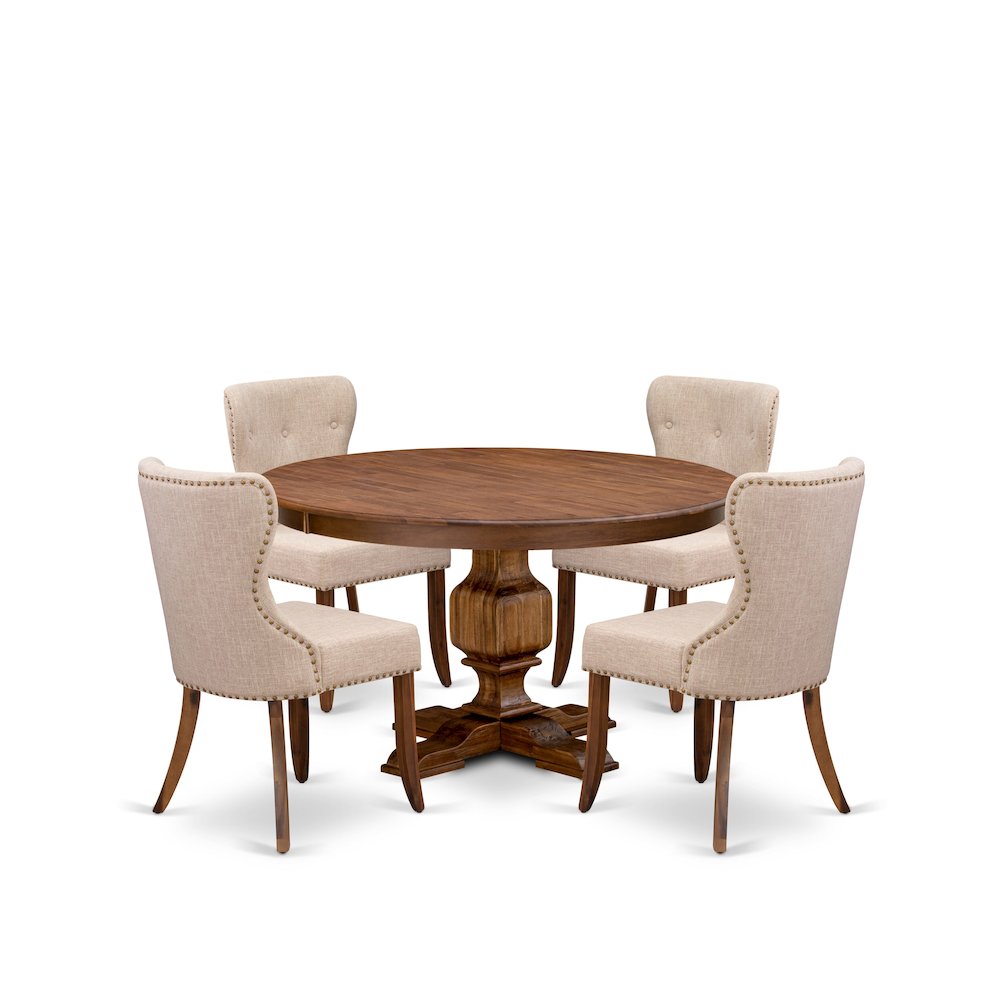 5-Pc Modern Dining Set A Pedestal Dining Table