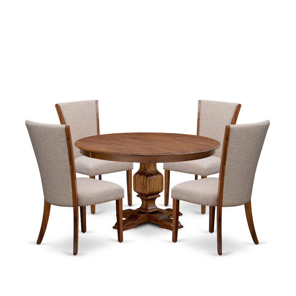 5 Piece Dinette Set For 4 Contains 54″ Round Table In Light Tan Color