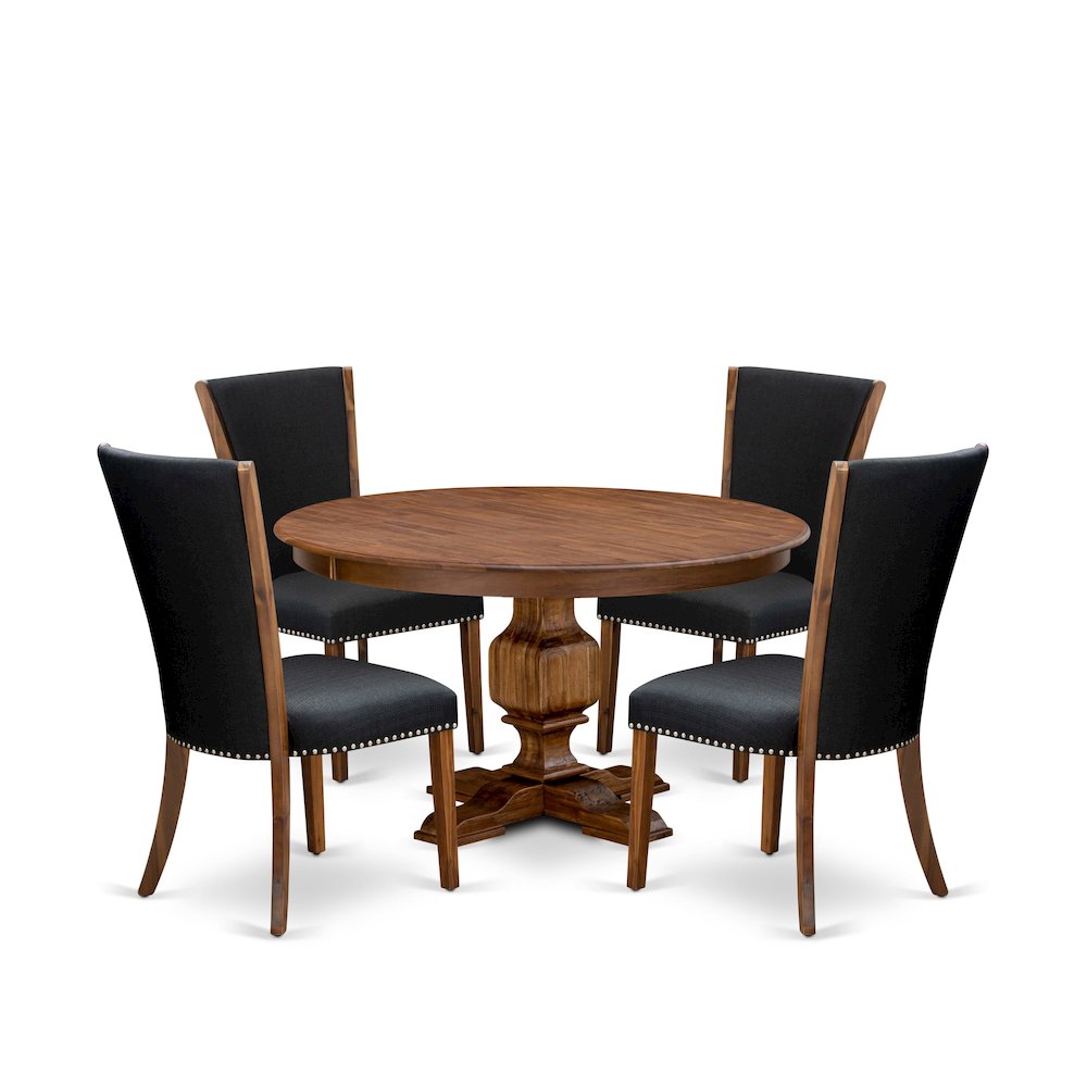 5 Piece Dining Table Set For 4 Includes 54″ Round Table In Black Color