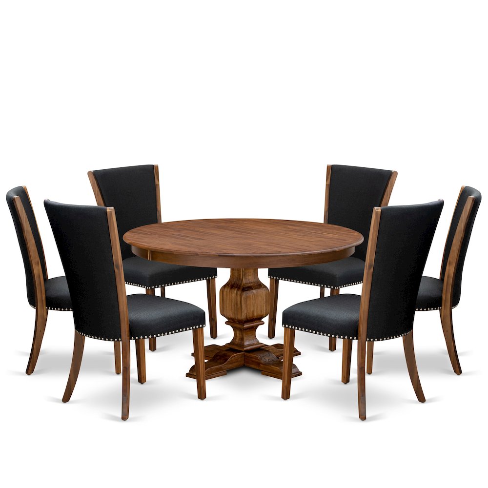 7 Piece Kitchen Table Set Consists Of 54″ Round Table In Black Color