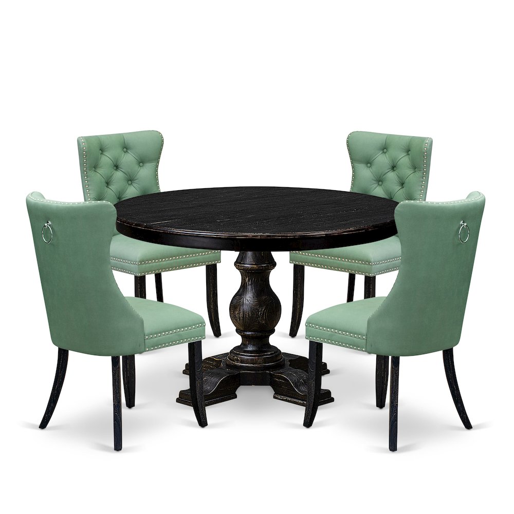 5 Piece Dining Set Consists Of 48″ Round Table In Willow Green Color