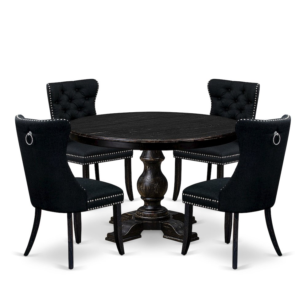 5 Piece Dining Room Set Consists Of 48″ Round Table In Black Color