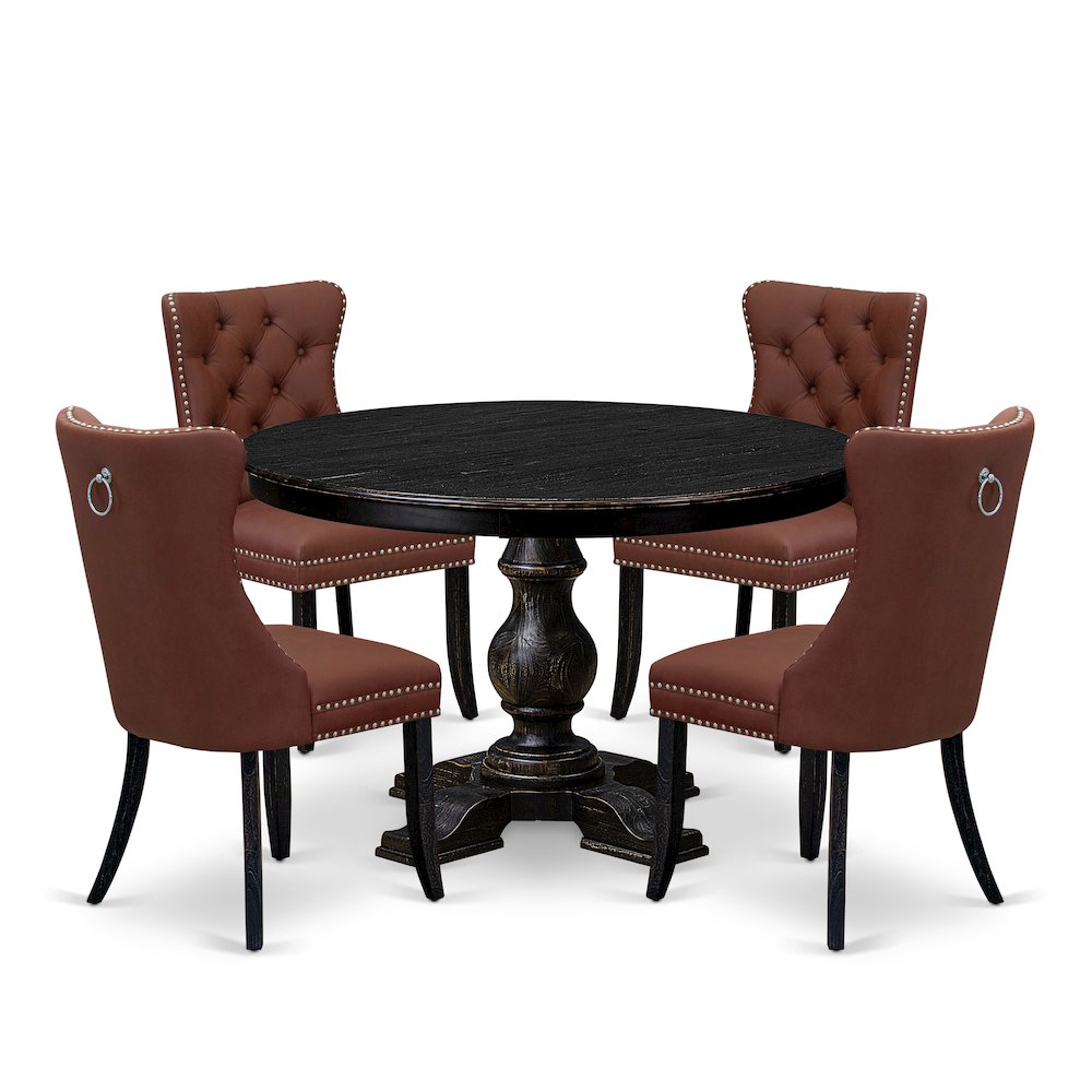 5 Piece Dining Table Set Contains 48″ Round Table In Burgandy Color