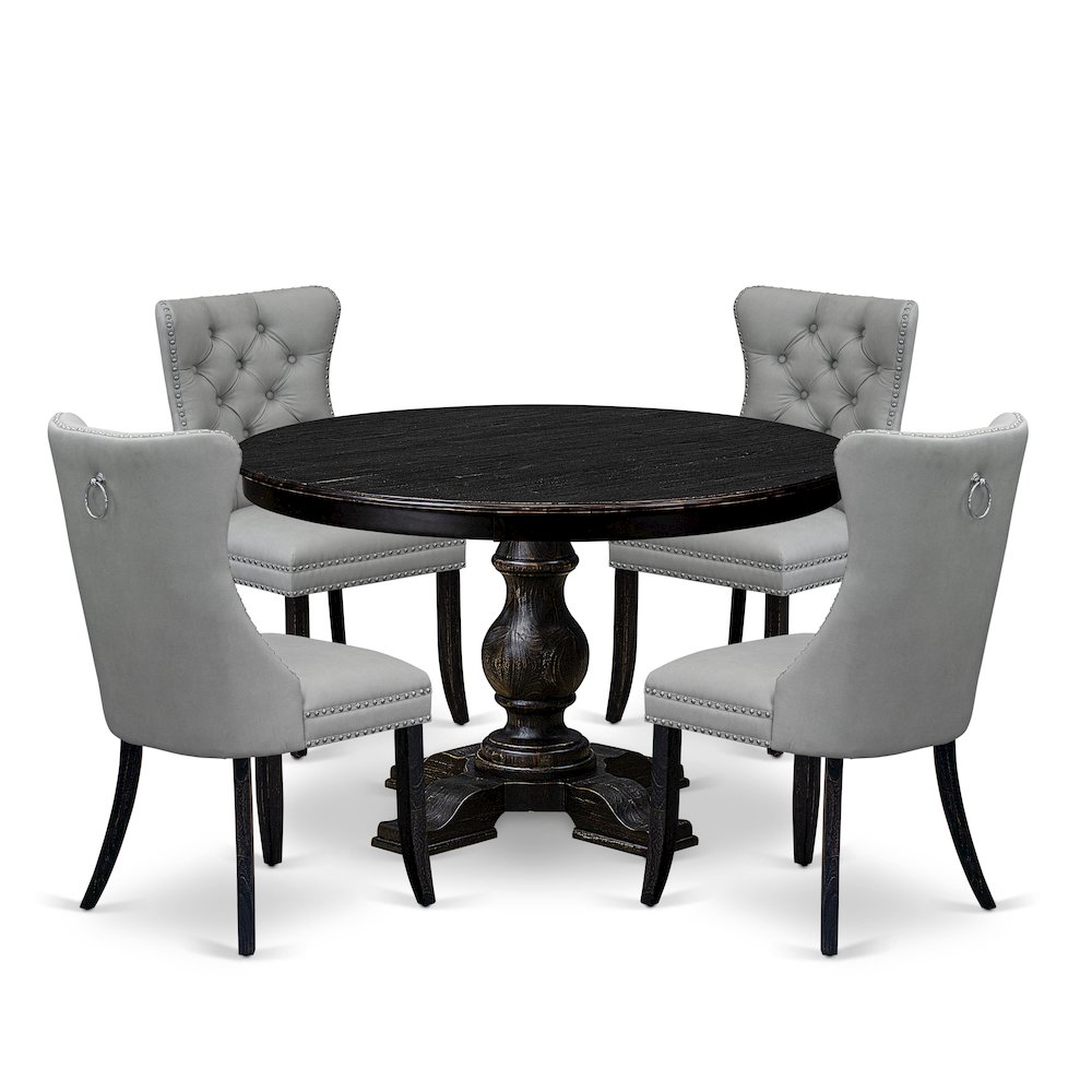 5 Piece Dining Table Set Contains 48″ Round Table In Light Gray Color