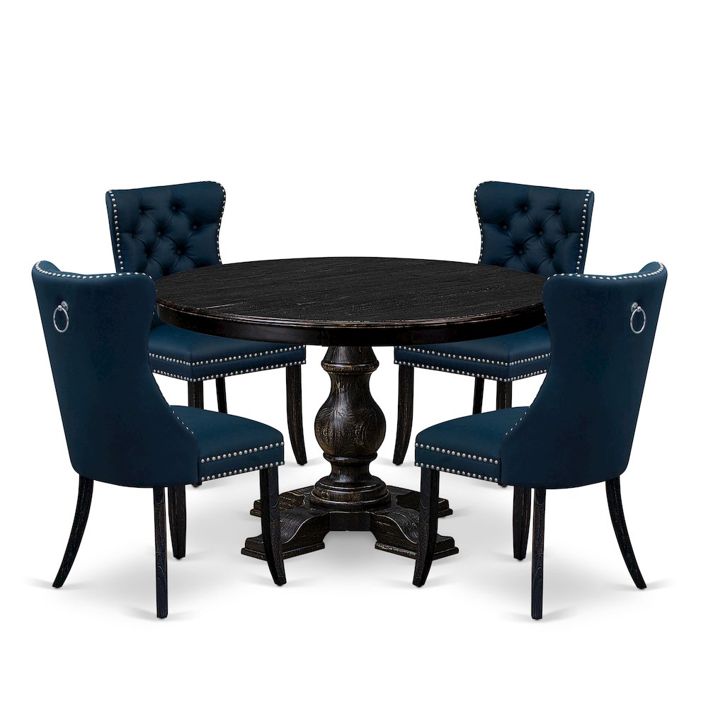 5 Piece Dining Table Set Consists Of 48″ Round Table In Navy Blue Color