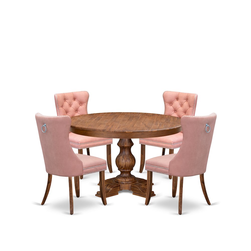 5-Pc Dining Set Contain A Wooden Kitchen Table And 4 Beige Red Parson Chairs