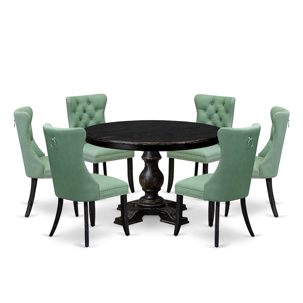 7 Piece Dinette Set Contains 48″ Round Table In Willow Green Color