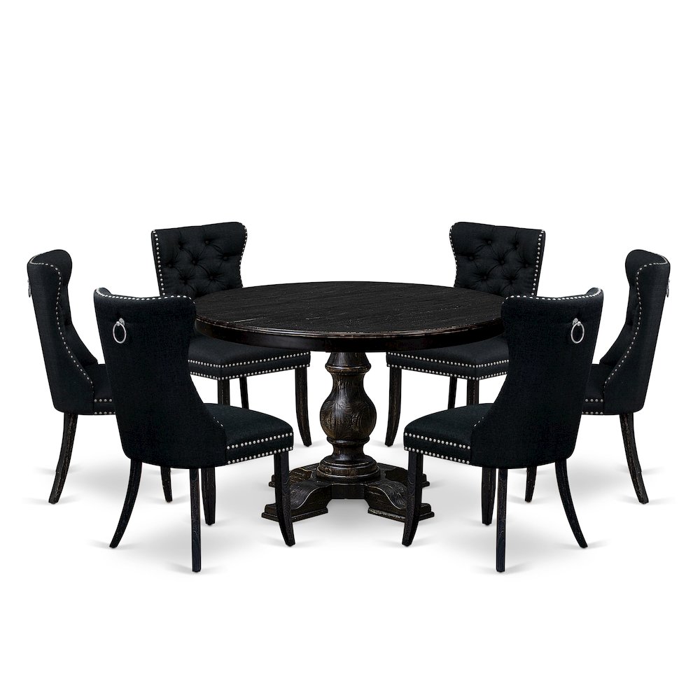 7 Piece Kitchen Table Set Contains 48″ Round Table In Black Color