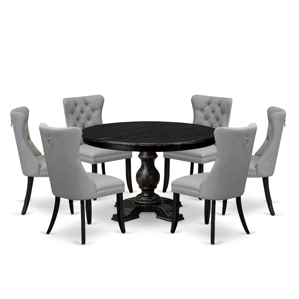 7 Piece Dining Table Set Includes 48″ Round Table In Light Gray Color