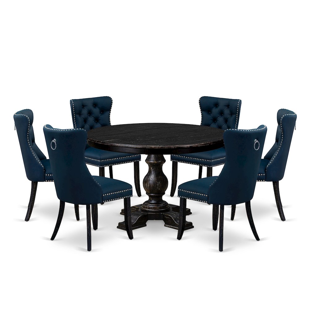 7 Piece Dining Table Set Contains 48″ Round Table In Navy Blue Color
