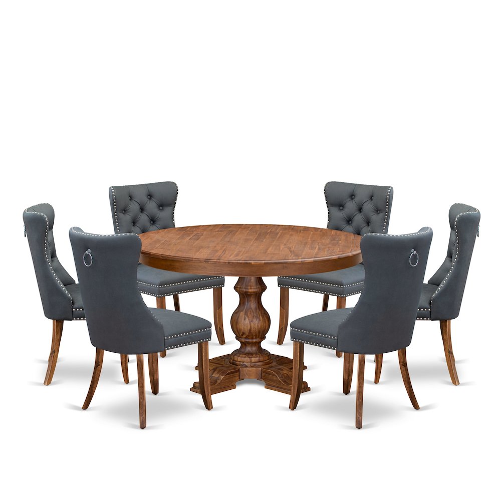7-Piece Mid-Century Dining Table And 6 Platinum Gray Kitchen Chairs