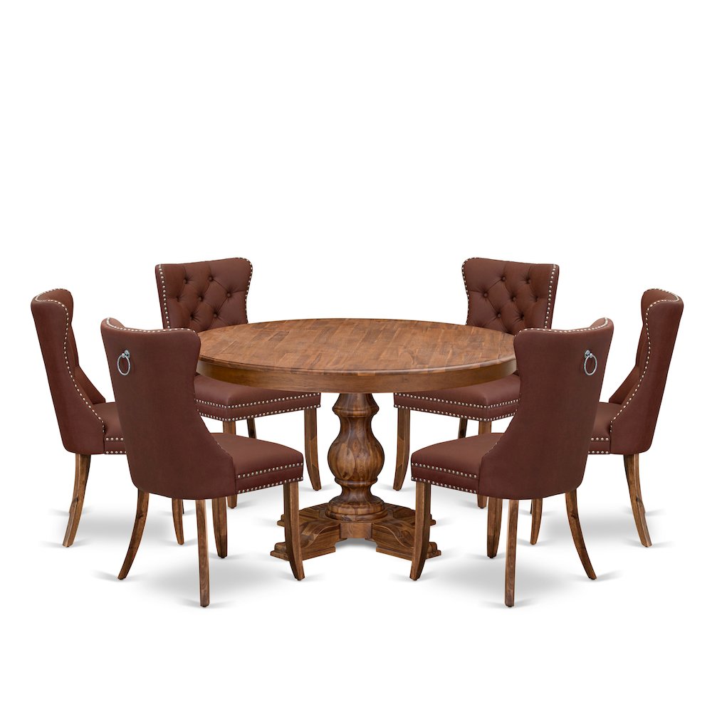 7-Pc Mid Century Dining Set Include A Dining Table And 6 Burgundy Parsons Chairs