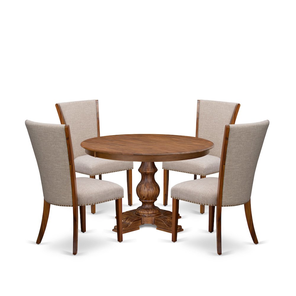 5 Piece Dining Table Set Includes 48″ Round Table In Light Tan Color