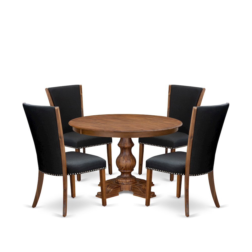 5 Piece Dining Table Set For 4 Contains 48″ Round Table In Black Color