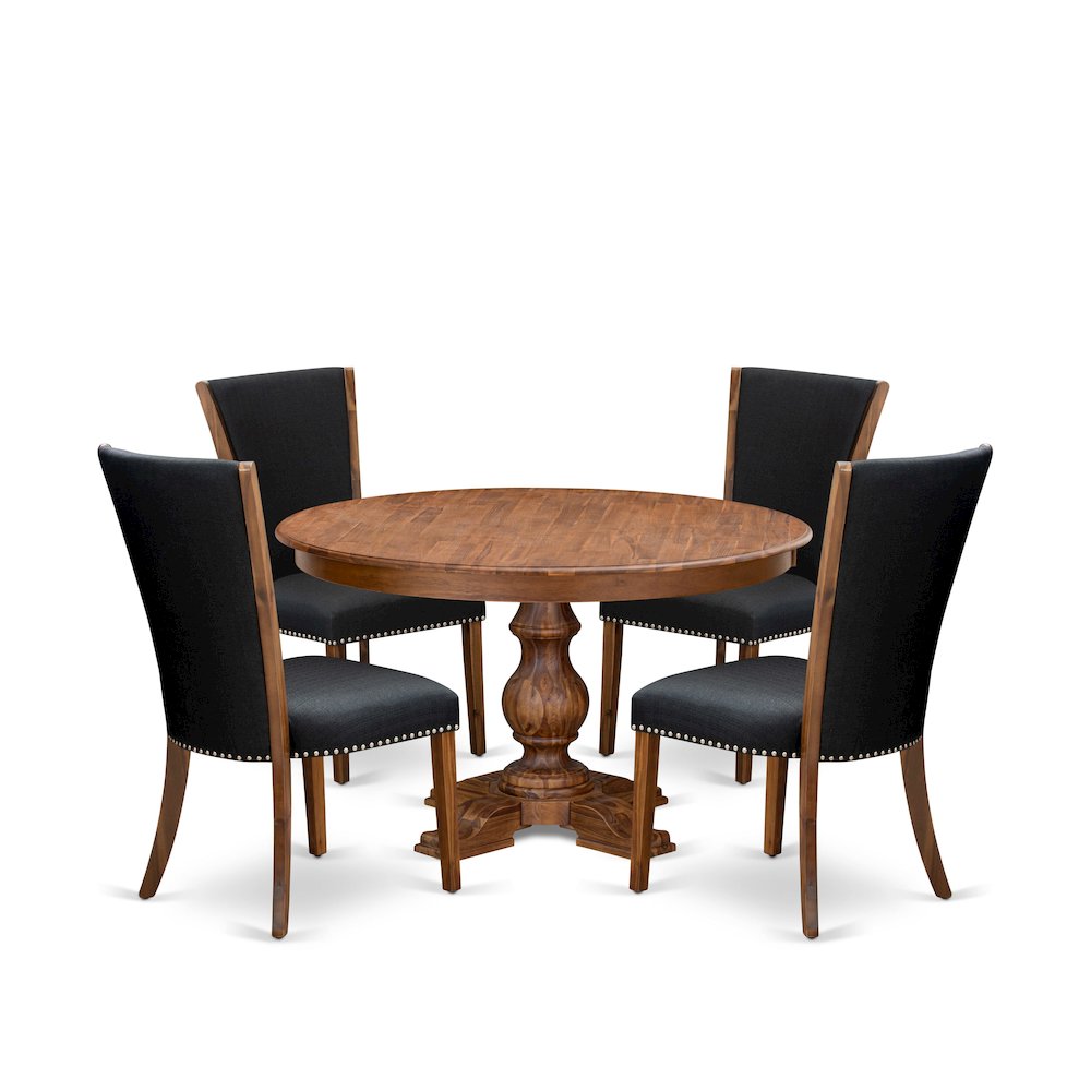 5 Piece Dining Table Set For 4 Contains 54″ Round Table In Black Color