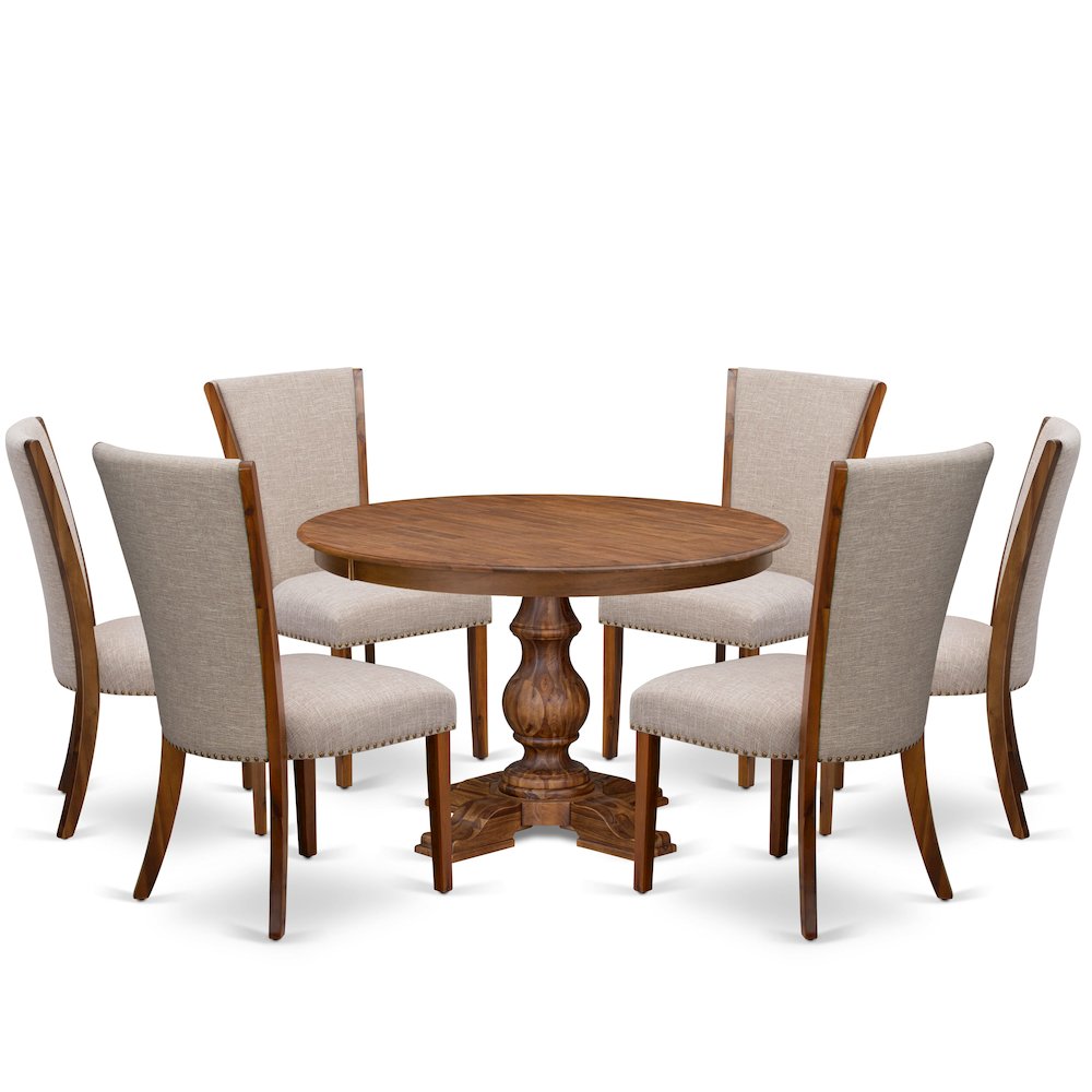 7 Piece Dining Set For 6 Includes 48″ Round Table In Light Tan Color