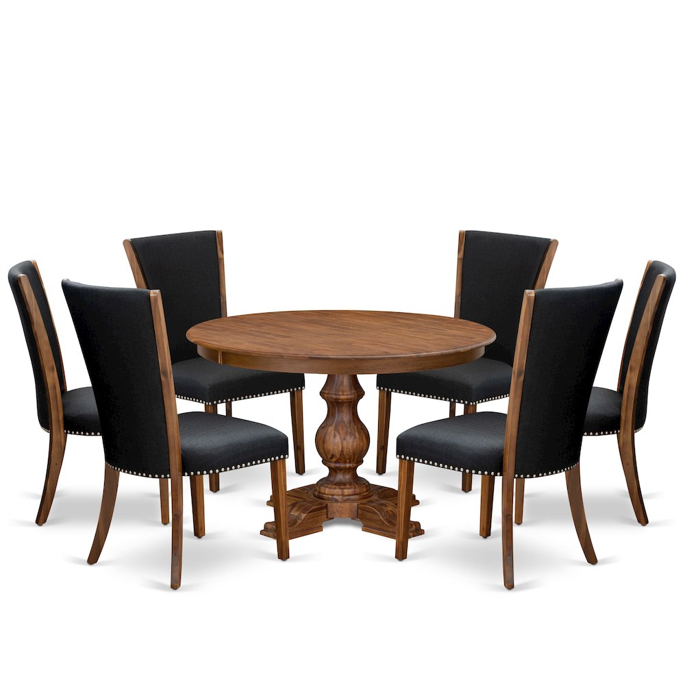 7 Piece Dining Set Includes 48″ Round Kitchen Table In Black Color