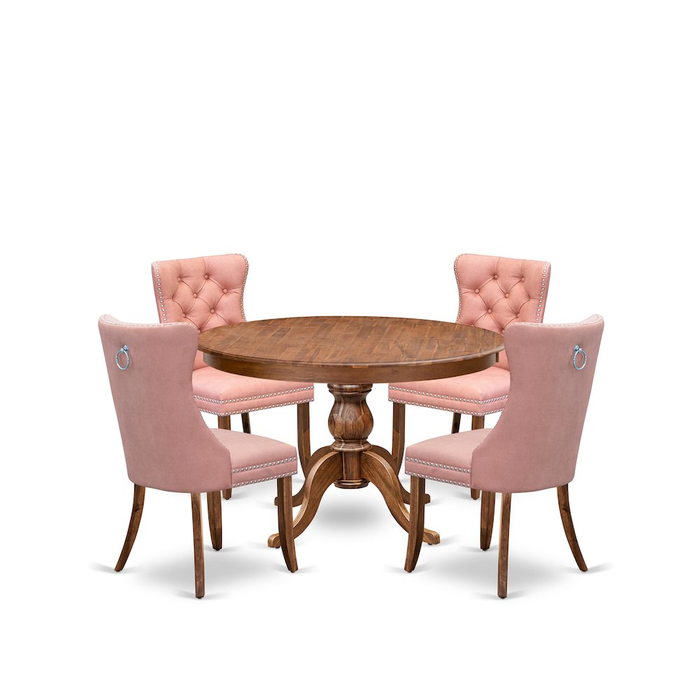 5-Pc Dinner Table Set Consist A Wood Dining Table And 4 Beige Red Parson Chairs