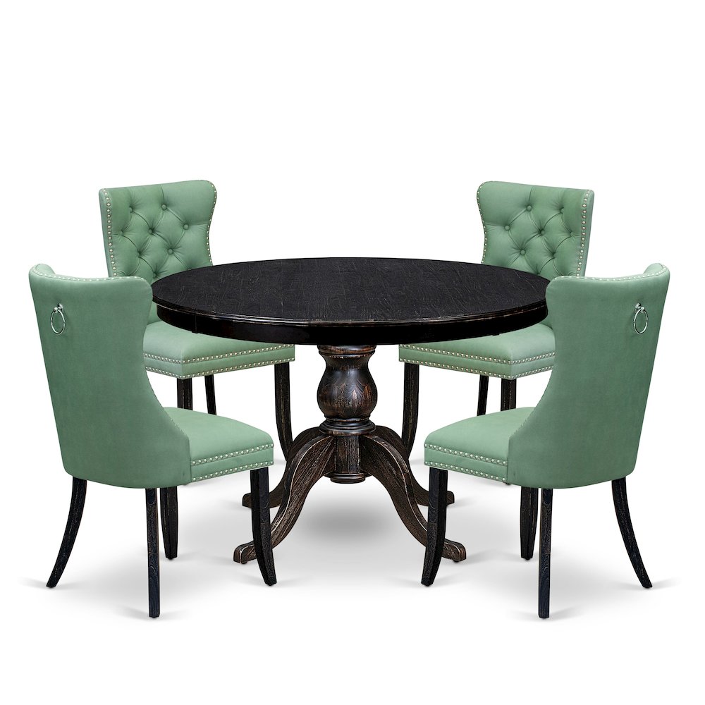 5 Piece Dining Set Includes 48″ Round Table In Willow Green Color